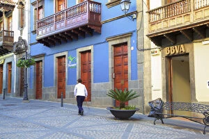 Old Houses With The Traditionally Carved Balconies On Calle Real de la Plaza, The