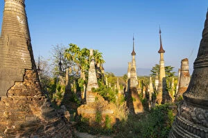 Shrine Collection: Old Indein stupas (AKA In Dein) against sky, Lake Inle, Nyaungshwe Township