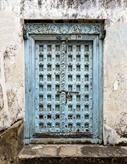 Old Indian-style Gujarati wooden door, Stonetown, Zanzibar, Tanzania