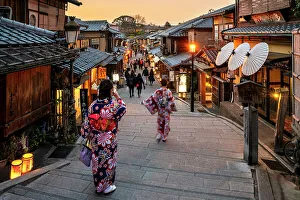 Kyoto Prints: Old Kyoto early Morning with the beginning of Cherry Blossom, Sakura, Kyoto, Japan, Asia