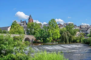 Lahn Prints: Old Lahn bridge with river Lahn and cathedral