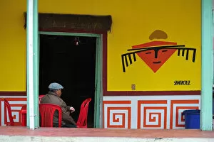 Images Dated 2nd July 2012: Old man sat at an outdoor cafe in Las Lajas, Colombia, South America