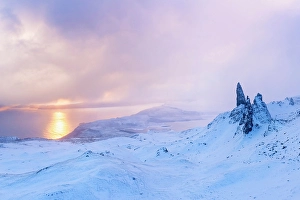 Bleak Prints: Old Man of Storr and snow covered landscape
