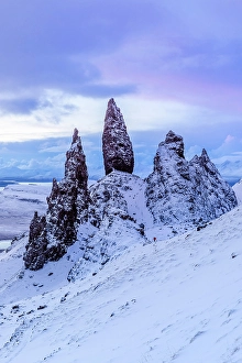 Snow Covered Prints: Old Man of Storr and snow covered landscape