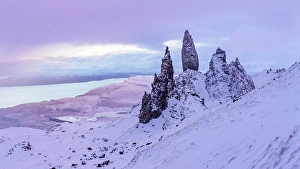 Bleak Prints: Old Man of Storr and snow covered landscape in the dawn light