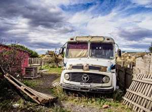 Revival Prints: Old Mercedes Car, Puerto Natales, Ultima Esperanza Province, Patagonia, Chile