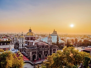 Flare Prints: Old and New Basilicas of Guadalupe at sunset