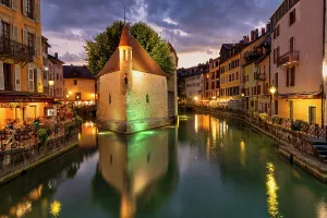 Annecy Prints: The Old Prison on Thiou Canal at Night, Annecy, Haute-Savoie, France
