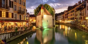 Annecy Prints: The Old Prison on Thiou Canal at Night, Annecy, Haute-Savoie, France