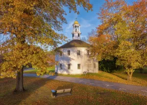 Richmond Prints: The Old Round Church at sunset in autumn, Richmond, Vermont, USA