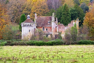 English Castle Prints: Old Scotney Castle in the autumn, Kent, England