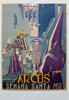 Old Semana Santa poster, Arcos De la Fontera, Cadiz Province, Andalusia, Spain