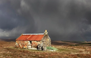 Moorland Prints: Old Sheiling on moorland near Achmore, Isle of Lewis, Outer Hebrides, Scotland