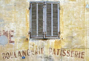 Shutters Gallery: Old shutters and weathered Boulangerie-Patisserie bakery sign, Cassis, Bouches-du-Rha'ne