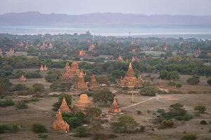Pagoda Gallery: Old temples in Bagan before sunrise, UNESCO, Old Bagan, Mandalay Region, Myanmar