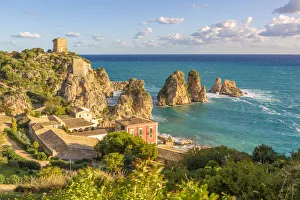 The old Tonnara and the famous stacks of Scopello, Trapani province, Sicily, Italy
