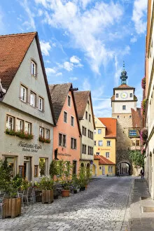 Images Dated 4th September 2017: Old town cobblestone street with timber framed houses, Rothenburg ob der Tauber, Bavaria