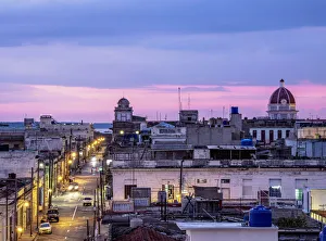 Cienfuegos Prints: Old town at dusk, elevated view, Cienfuegos, Cienfuegos Province, Cuba