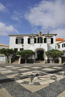 Old Town Hall and dragon trees. Vila Baleira, Porto Santo island. Madeira Old Town Hall and dragon trees. Vila Baleira, Porto Santo island. Madeira