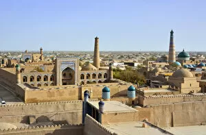 The old town of Khiva (Itchan Kala), a Unesco World Heritage Site, seen from the Khuna