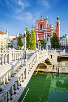 The old town of Ljubljana, with the Ljubljanica river, the Triple Bridge and the iconic