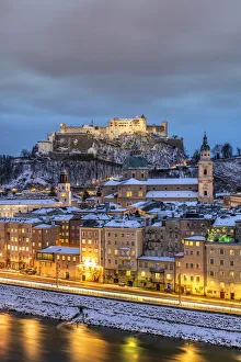 Images Dated 10th April 2019: Old town skyline at dusk, Salzburg, Austria