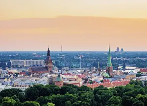 Latvian Prints: Old Town Skyline, elevated view, Riga, Latvia