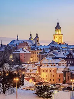 Lublin Voivodeship Prints: Old Town Skyline featuring St John the Baptist Cathedral and Trinitarian Tower at dusk