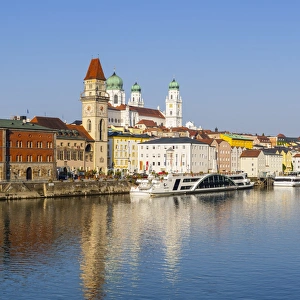 Old Town Skyline & The River Danube, Passau, Lower Bavaria, Bavaria, Germany