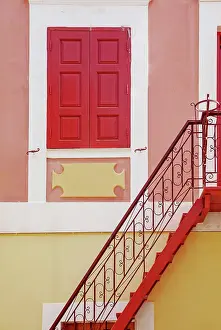 Staircase Prints: Old town traditional house, Gialos, Symi Island, Dodecanese Islands, Greece