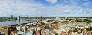 The Old Town, a Unesco World Heritage Site, and the Daugava river. Riga, Latvia