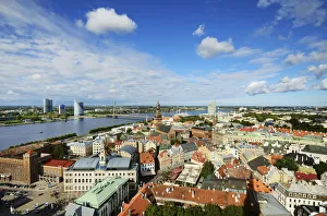 The Old Town, a Unesco World Heritage Site, and the Daugava river. Riga, Latvia