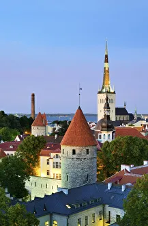 Old Town view from Toompea Hill at dusk, a Unesco World Heritage Site. Tallinn, Estonia
