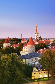 Old Town view from Toompea Hill at dusk, a Unesco World Heritage Site. Tallinn, Estonia