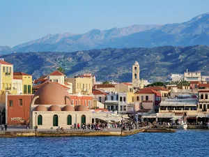 Mosque Prints: Old Town Waterfront and Kucuk Hasan Mosque, City of Chania, Crete, Greece