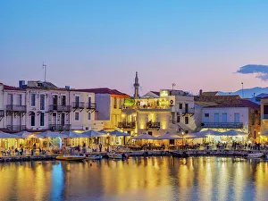 Old Venetian Port, dusk, City of Rethymno, Rethymno Region, Crete, Greece