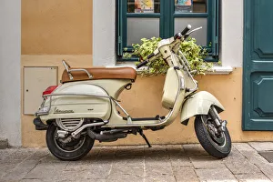 Ceret Prints: Old Vespa scooter parked in a street, Ceret, Pyrenees-Orientales, France