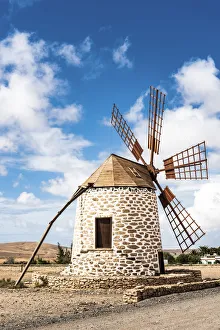Las Palmas Prints: Old windmill made of stone and wood, Tefia, Fuerteventura, Canary Islands, Spain