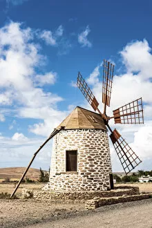 Old windmill made of stone and wood, Tefia, Fuerteventura, Canary Islands, Spain