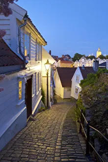 Night Time Prints: Old wooden buildings, Gamle Stan (old town), Stavanger, Rogaland County, Norway