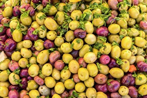Olives Prints: Olives displayed at market stall, Skoura, Morocco
