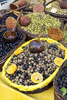 Olives for sale in the market in St Remy, Provence, France