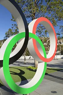 Images Dated 14th February 2020: Olympic rings outside Tokyo New National Stadium (Olympic Stadium), Kasumigaoka, Tokyo