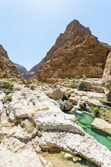 Images Dated 24th June 2014: Oman, Ash Sharqiyah, Tiwi, Wadi Shab. Canyon with crystalline pools of water