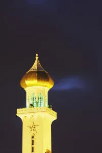 Borneo Prints: Omar Ali Saifuddien Mosque at dusk, Bandar Seri Begawan, Brunei Darussalam