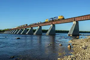 Railroad Prints: Ontario Northland train crossing the Moose River Bridge in the James Bay Lowlands