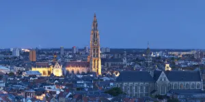 Antwerpen Prints: Onze-Lieve-Vrouwe Cathedral at dusk, Antwerp, Flanders, Belgium