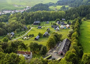Slovakian Prints: Open Air Museum at Stara Lubovna, elevated view, Presov Region, Slovakia