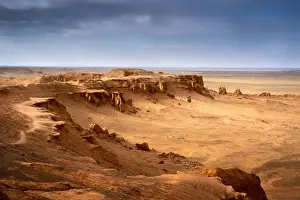 Gobi Desert Prints: The orange rocks of Bayan Zag, commonly known as the Flaming Cliffs in the Gobi desert