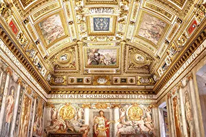 Gilded Prints: Ornate ceiling and frescoes, Castel Sant Angelo, Rome, Lazio, Italy